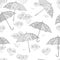 Seamless pattern with Umbrella in Zentangle inspired doodle style isolated on white. Coloring book page for adult