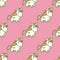 Seamless pattern with unicorn in kawaii japanese style isolated on pink background.