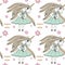 Seamless pattern with Unicorn with long hair with flower