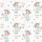 Seamless pattern with Unicorn with long hair with flower