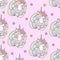 Seamless pattern with a unicorn with a long mane on a pink background. Vector