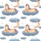 Seamless pattern with unicorn, moon,clouds and stars.