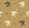Seamless pattern of unicorns and green twigs and pink hearts