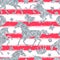 Seamless pattern with unicorns and silver glitter texture