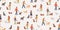 Seamless pattern with urban people walking dogs