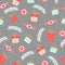 Seamless Pattern for Valentine s day with cute candies with heart and gift boxes
