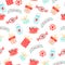 Seamless Pattern for Valentine`s day with cute candies with heart and gift boxes