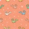 Seamless pattern for valentine`s day with cute cartoon dragons on pink background. Funny animals. Holyday vector print.