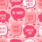 Seamless pattern of Valentines Day talk bubbles with cute names and phrases.