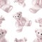 Seamless pattern. Valentines Day. Water color style drawn pink stuffed bears