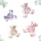 Seamless pattern. Valentines Day. Watercolor style drawn multy color bears