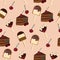 Seamless pattern with vanilla ice cream. Chocolate cake or cheesecake