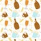 Seamless pattern with varied beer and wheat elements and dots