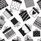 Seamless pattern a variety of gift boxes in black and white. Festive background of monochrome Doodle presents. Holiday design for