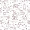 Seamless pattern with variety scientific, education elements: microscope, flasks, formula, pestle and other. Design for banner,