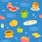 Seamless pattern with various breakfast products