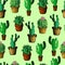 seamless pattern, various cacti in pots, for paper and textiles