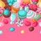 Seamless pattern various candies and sweets. Confectionery or bakery stylized illustration.