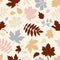 Seamless pattern with various colorful autumn leaves on white. Vector illustration.