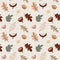 Seamless pattern with various colorful fall leaves, fruit and flowers. Thanksgiving or Halloweeen concept. Autumn design