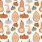 Seamless pattern with various colorful whole and cut pumpkins. Thanksgiving or Halloweeen concept. Autumn vegetable tile