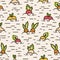 Seamless pattern with various cultivated vegetables or crops growing in soil. Backdrop with organic wholesome food