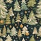 seamless pattern of various decorated fir trees in aged style