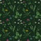 Seamless pattern of various drawn textured wildflowers