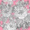 Seamless pattern with various flowers and peonies, summer monochrome flowers on a pink background