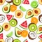 Seamless pattern with various fruits. Vector tropical background