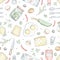 Seamless pattern with various grocery products