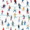 Seamless pattern. Various people ice skating