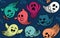 Seamless pattern with various spooky ghosts