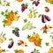 Seamless pattern with various vegetables and fruits. Vector illustration.