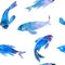 Seamless pattern vector blue fishes koi carps