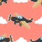 Seamless pattern vector of cute little airplane cartoon hand drawn vector illustration. For fabric textile, nursery, baby clothes