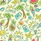 Seamless pattern of vector doodle summer icons