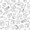 Seamless pattern Vector elements of sweet snacks and pastries, coffee dishes. Excellent for decorating cafes and menus. Doodle