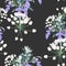 Seamless pattern Vector floral watercolor style design: white wild violet and white herbs. Rustic romantic background print.