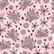 Seamless pattern with vector flowers and hearts doodles