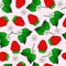 Seamless pattern, vector illustration, strawberries with leaves and flowers on a light background, design for textiles, paper