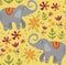 Seamless pattern. Vector image of a elephant on a botanical background.