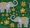 Seamless pattern. Vector image of a elephant on a botanical background.