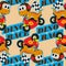 Seamless pattern vector of little dinosaur riding a classic  motorcycle. Creative vector childish background for fabric, textile,