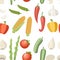 Seamless pattern. Vegetable collection icon. Set of pepper, garlic, corn, green pea and etc. Agriculture and food icon design.