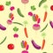 Seamless pattern with vegetables. Peas, tomato, cucumber