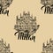 Seamless pattern, Venice label with Milan label with hand drawn Milan Cathedral