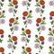 Seamless pattern with a vertical ornament of bouquets and flowers of calendula, daisy, chamomile, clover.