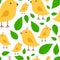 Seamless pattern vibrant branch with canary yellow bird vector illustration on white background