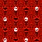 Seamless pattern in Victorian Gothic style with skull, bat, entwined in plants, isolated blood-red background. Halloween